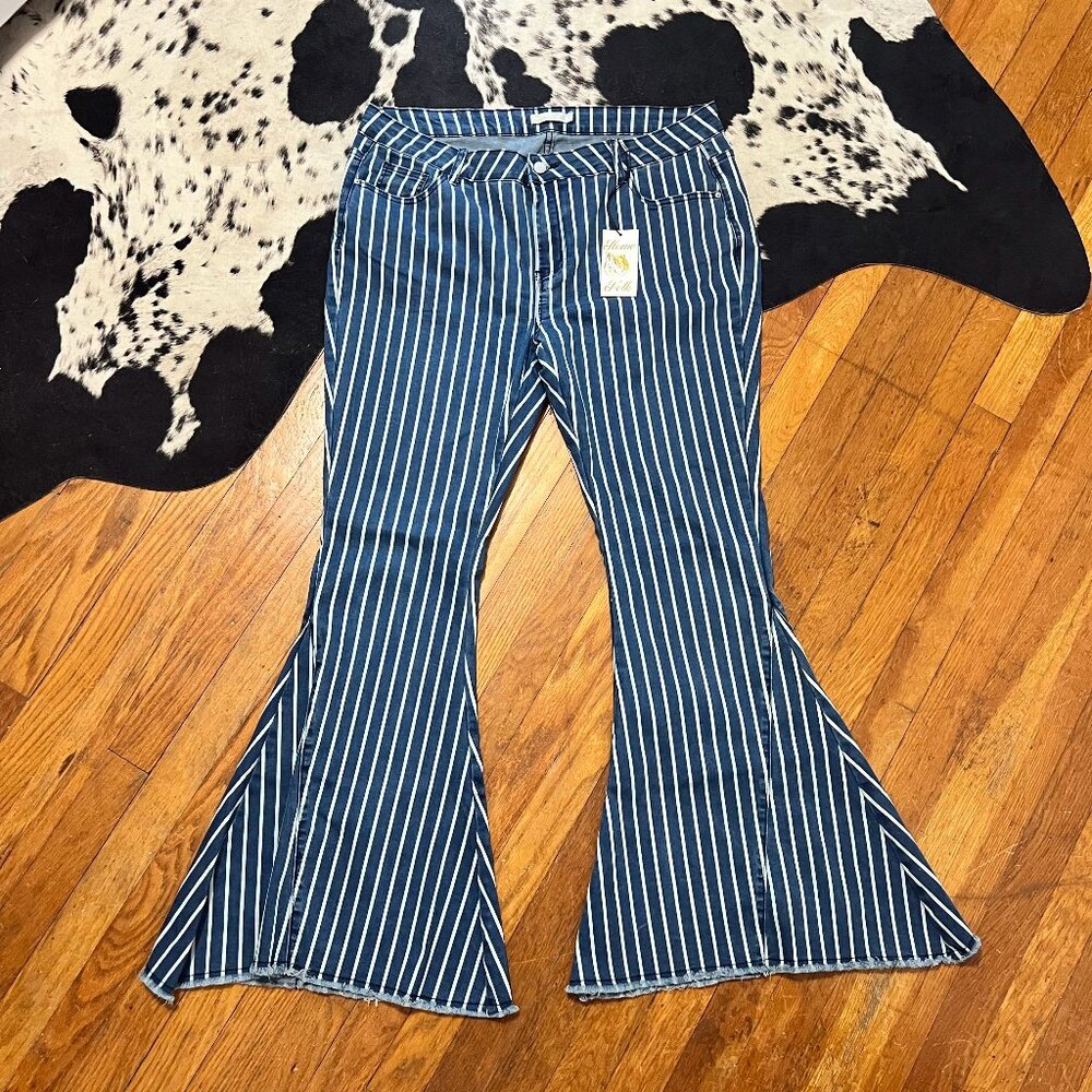NWT Home Folk Stripped Bell Bottom Flares